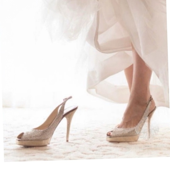 JIMMY CHOO CLUE GLITTER SLINGBACK PLATFORM
PEEP TOE HIGH HEEL PUMPS SANDAL 37 - Picture 3 of 16